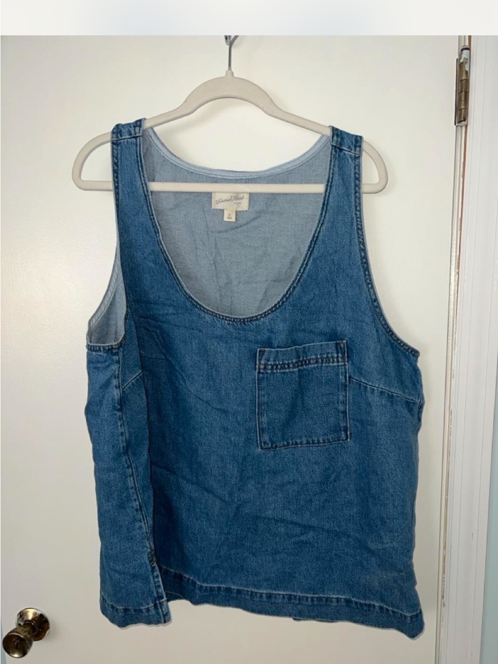 Universal Thread Blue Denim Scoop Neck Tank with Chest Pocket